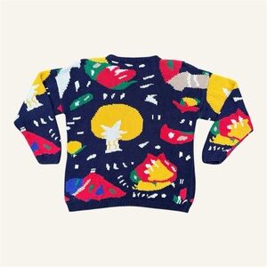 Vintage 80s Grandpacore Colorful Retro Geometric Patterned Chunky Sweater